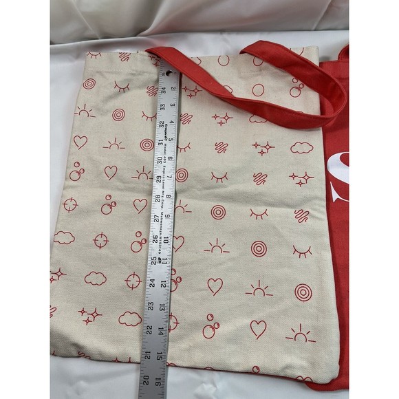 2 of CLARINS Cotton Canvas "Soooo Cool" Reusable Coral & Cream 13"x15" Tote Bag - Picture 4 of 5